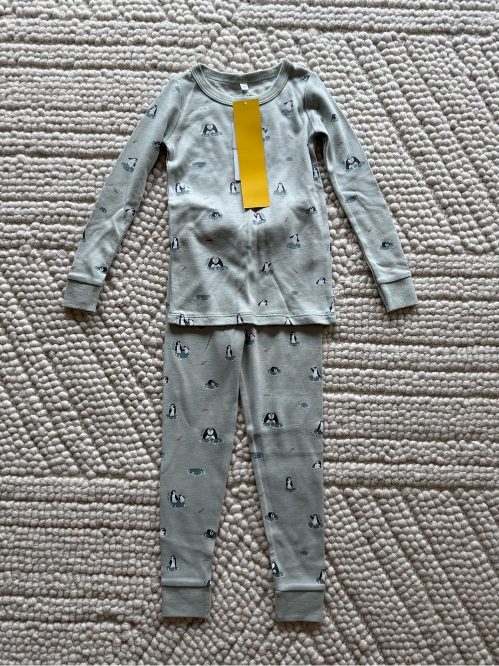 Mori Kids Penguin Print Long Sleeve Pajama Set - Sage Green